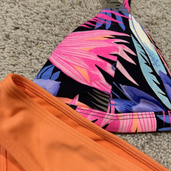 Hollister Size L Swimsuit 2-pc Swim Bikini SET Top & Bottoms ORANGE FLORAL F25 - Picture 4 of 10